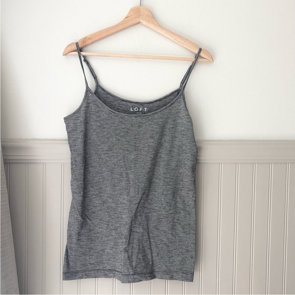 LOFT Size Medium Charcoal Striped Camisole Top